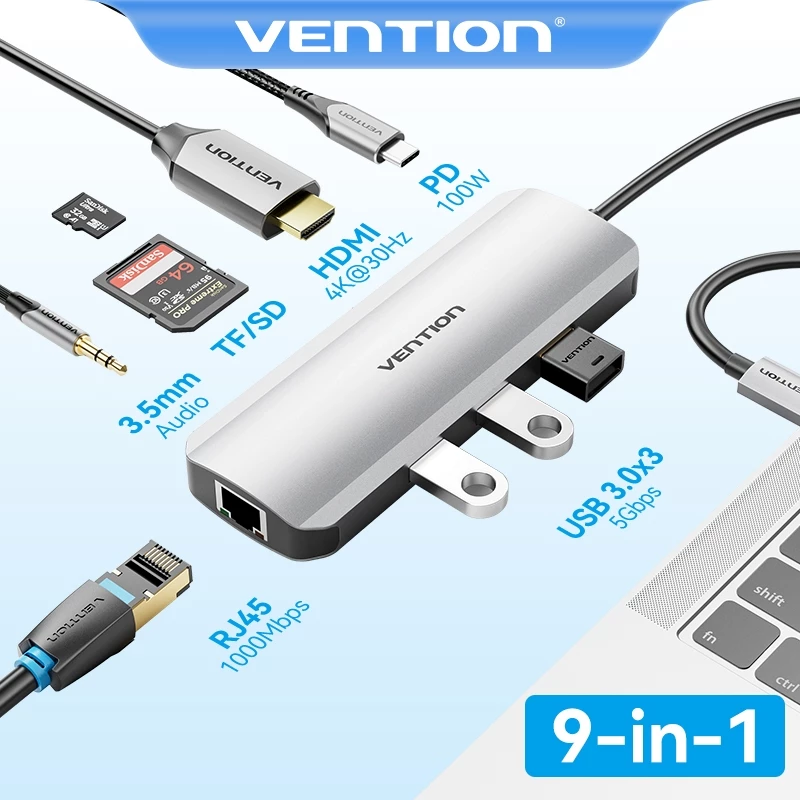 Vention USB-C Hub to HDMI 4K RJ45 SD Docking Station