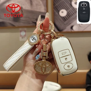 Toyota 3 ปุ่มรถ Remote Key Case เหมาะสําหรับ Toyota YARIS 2022-2023/Raize/Avanza/YARIS ativ 2022-2024/Vios/YARIS CROSS 2023-2024 ฝาครอบกุญแจ Toyota พวงกุญแจ