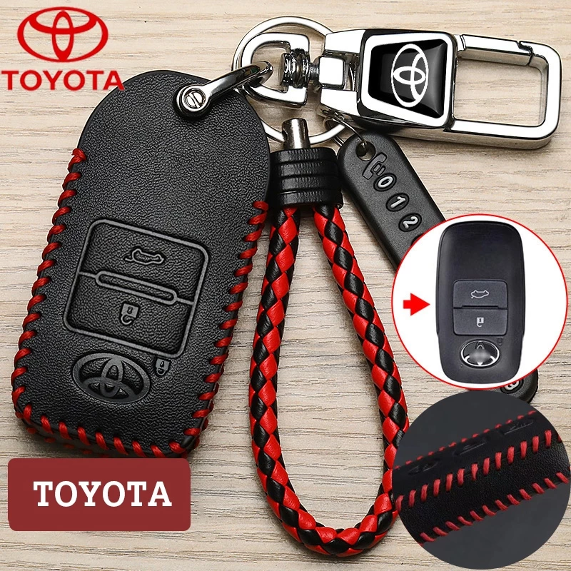 Toyota หนังแท้รถ Remote Key Case เหมาะสําหรับ Toyota YARIS 2022-2023/Raize/Avanza/YARIS ativ 2022-2024/Vios/YARIS CROSS 2023-2024 ฝาครอบพวงกุญแจอุปกรณ์เสริม