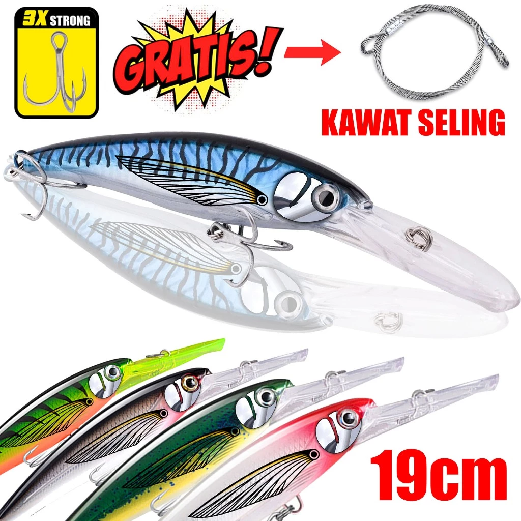 MINNOW 19 ซม. ROLLING BAIT ฟรีลวด ANTI-BREAK สําหรับ TUNA MARLIN MARKEREL FISHING CASTING Fishing