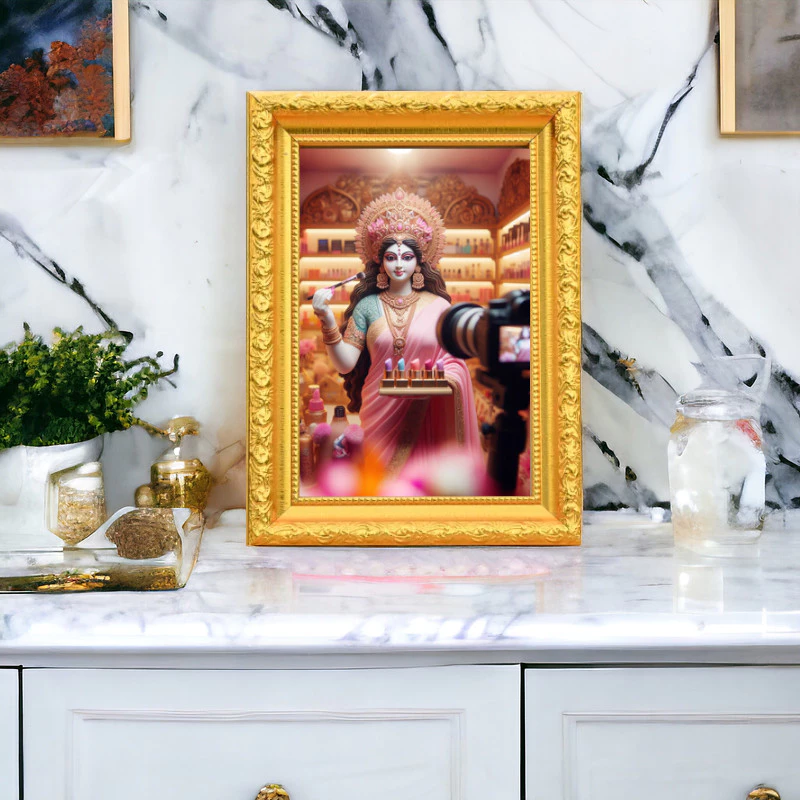 รูปภาพ รูปมงคล รูปพระแม่ลักษมี ไลฟ์สด ขายเครื่องสำอาง ในร้านเสริมสวย ทำเล็บเจล เครื่องสำอาง ความหรูหรา ความมั่งคั่ง — ของมงคลหมวดไลฟ์สไตล์และของขวัญ