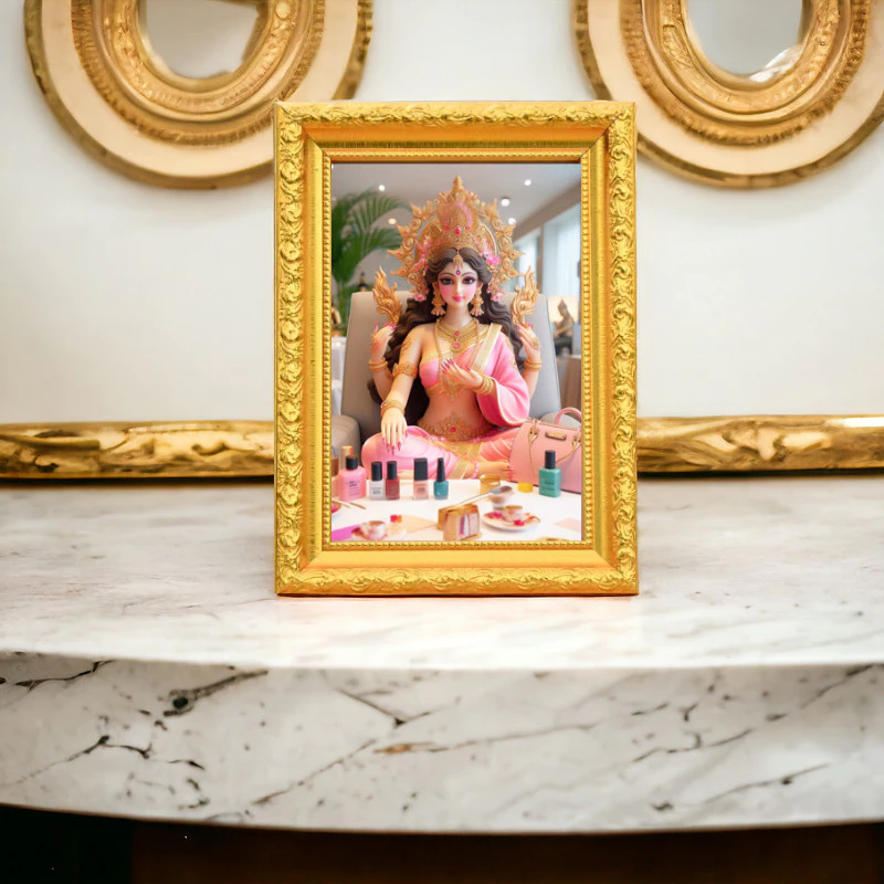 รูปภาพ รูปมงคล รูปพระแม่ลักษมี สำหรับบูชา ในร้านเสริมสวย ทำเล็บเจล เครื่องสำอาง ความหรูหรา ความร่ำรวย ความมั่งคั่ง — ของมงคลหมวดไลฟ์สไตล์และของขวัญ