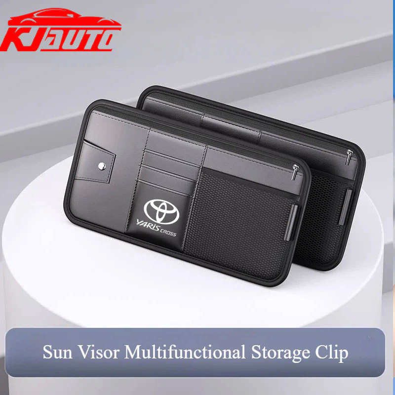 Toyota Yaris Cross รถ Sun Visor กระเป๋า PU หนัง Multi-Pocket Organizer รถแว่นตาคลิปการ์ด Hodler กระเป๋าสําหรับ Yaris Cross AC200 2023 2024 GS HEV GR TRD กีฬา