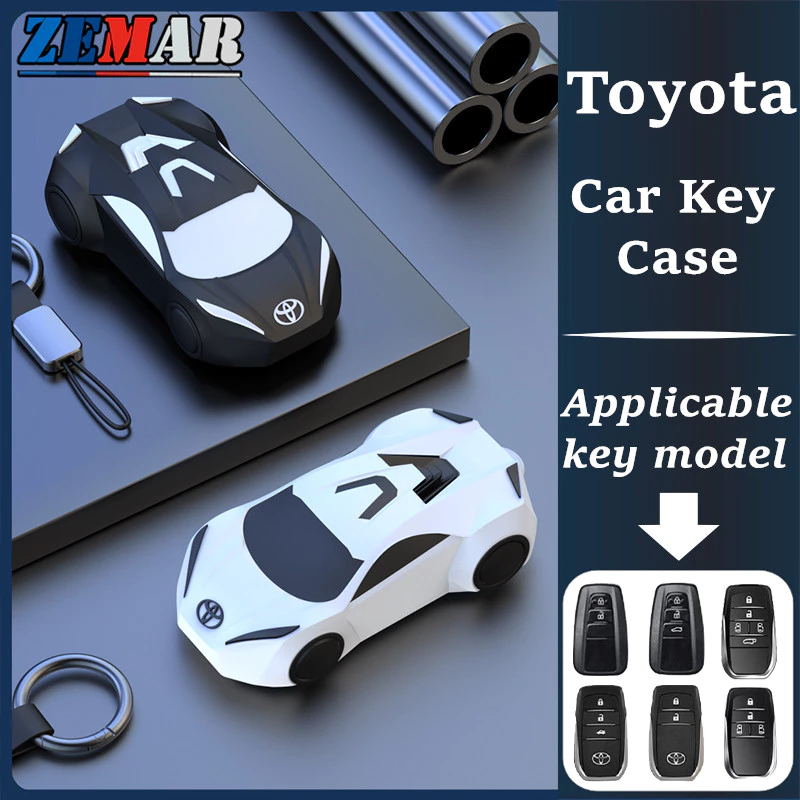 Toyota ซิลิโคน เชลล์กุญแจรถ กรณีกุญแจ การออกแบบรถกีฬาครอบคลุมกุญแจ ป้องกันกรณีกุญแจสมาร์ท อุปกรณ์เสริมแฟชั่น Toyota Fortuner Camry Hilux Revo Yaris ATIV Yaris Cross Veloz Prius Innova Hiace