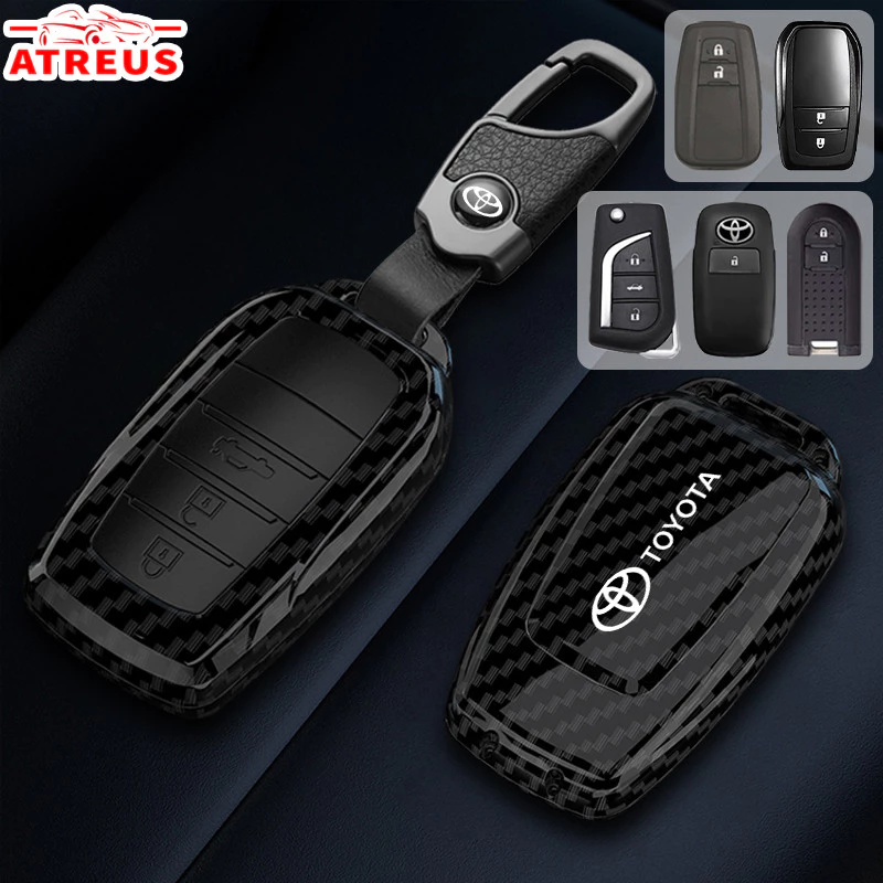 Toyota คาร์บอนไฟเบอร์ เคสกุญแจ เคสกุญแจรีโมทรถยนต์ พวงกุญแจรถ เคสกุญแจรถยนต์ ตัวป้องกันกุญแจ ซองใส่กุญแจรถ สําหรับ Toyota Fortuner Camry Hilux Yaris Corolla Cross CHR Wish Revo Yaris ATIV Yaris Cross Veloz Prius Innova Hiace