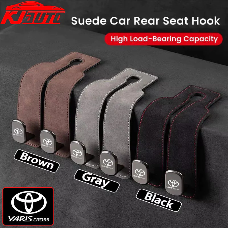 Toyota Yaris CROSS รถ Headrest Hook Premium Suede ที่นั่งด้านหลังแขวน Dual Hook 20 กก.ขนาดใหญ่โหลด-Bearing โลหะผสมตะขอแขวนสําหรับ Yaris Cross AC200 2022 2023 2024 GS HEV