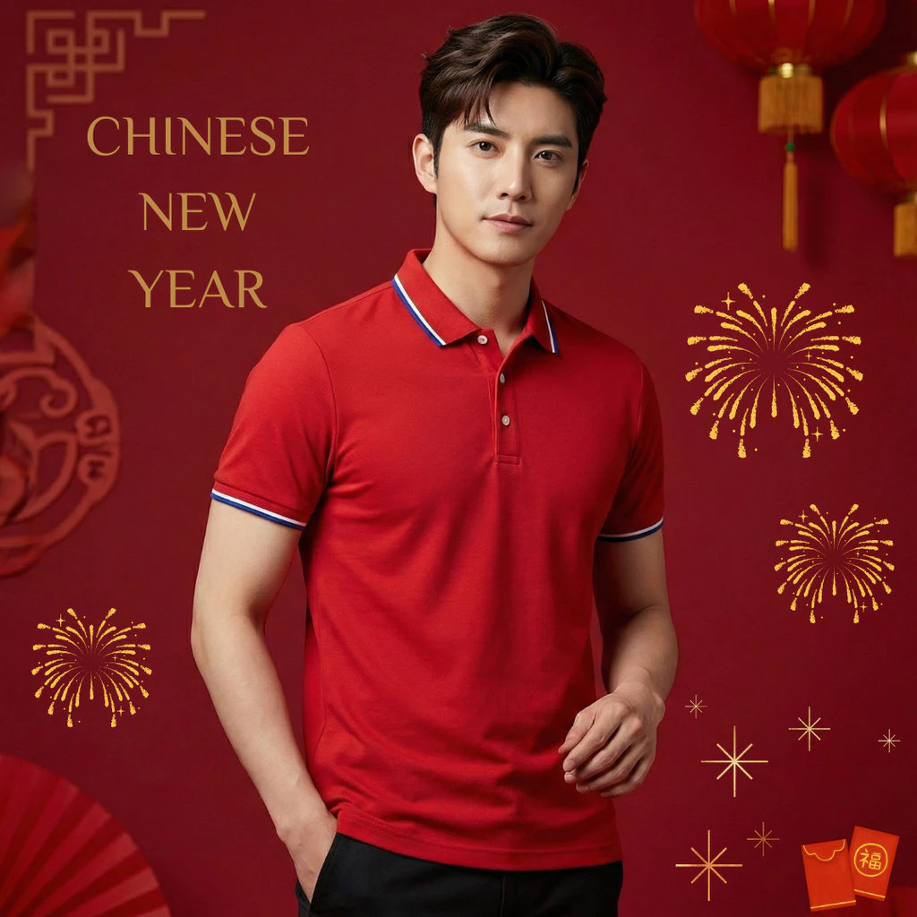 เสื้อโปโล สีแดง เสื้อตรุษจีน [ไซส์ M-2XL] แขนสั้น เสื้อสีแดง ใส่สบาย เสื้อมงคล พร้อมส่ง — ของมงคลหมวดสีมงคล