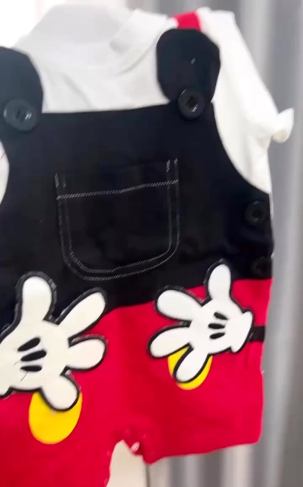 ทารกแรกเกิดเด็กทารกjumpsuitแขนสั้นสายคล้องไหล่mickeyชุด0-24m