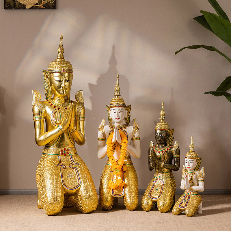 พระพุทธรูปตกแต่งโรงแรม ตกแต่งร้านเสริมสวยสปาสไตล์เอเชียตะวันออกเฉียงใต้ งานหัตถกรรมไทย พระนั่งคุกเข่า ตกแต่งต้อนรับสไตล์ — ของมงคลหมวดไลฟ์สไตล์และของขวัญ