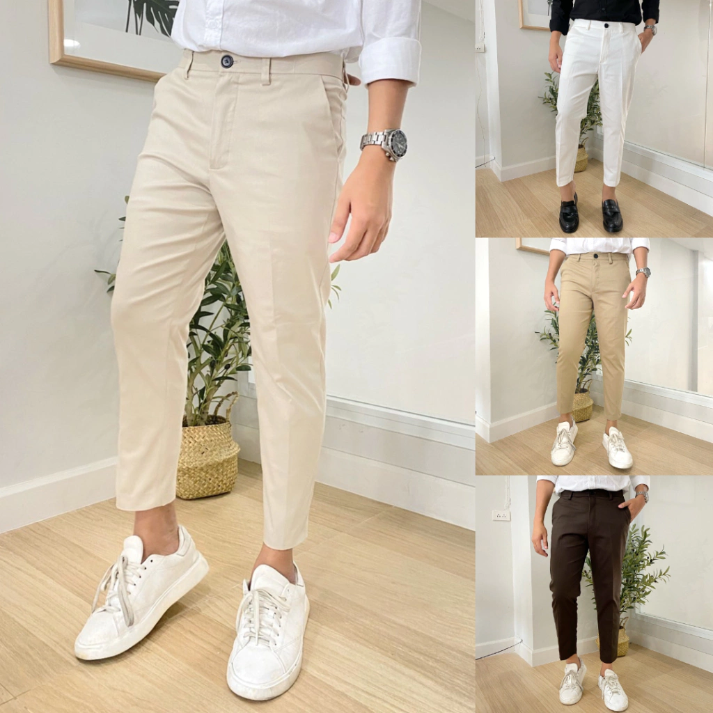กางเกงขาเต่อ 5 ส่วน ชิโน่ ผ้ายืดนิดหน่อย เอว 28-36 นิ้ว กางเกงทำงานผู้ชาย CHINO PANTS Slim-Fit