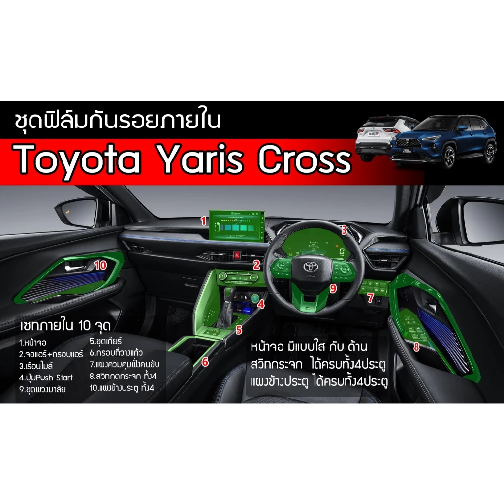 Yaris Cross 2024-2026 ชุดฟิล์มใสกันรอย ตรงรุ่น Toyota Yaris Cross 2024-2026 ใช้วัสดุฟิล์มtpuอย่างดีอยู่ได้นาน3ปี+