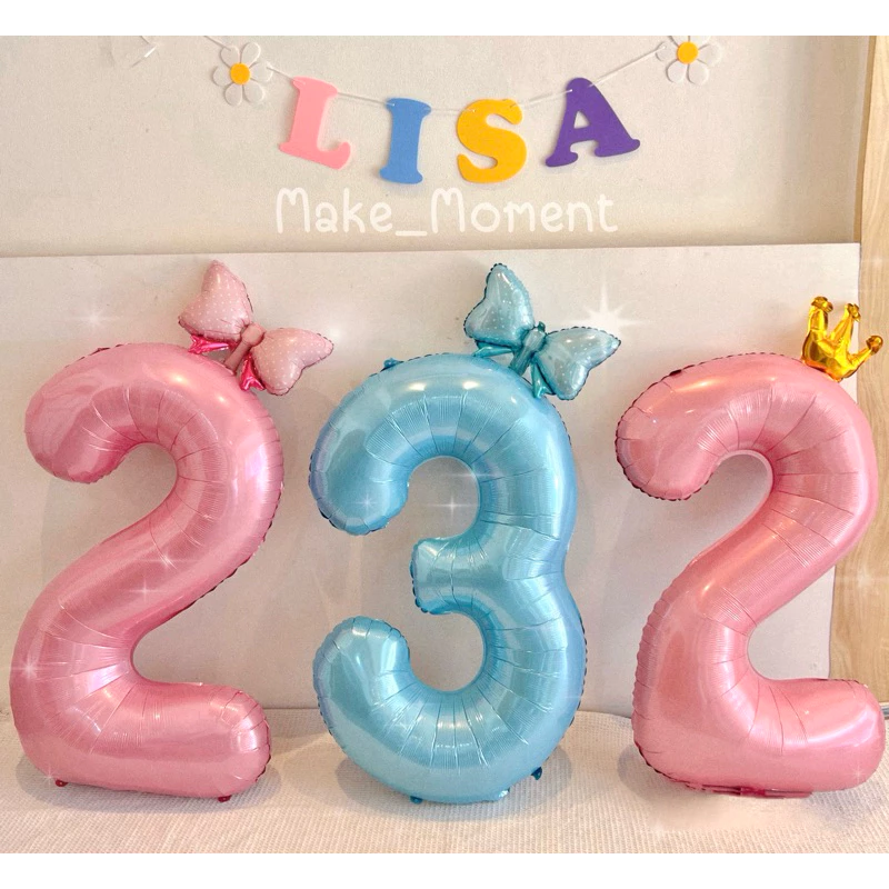 (ร้านไทย ส่งไว ส่งทุกวัน) ลูกโป่งวันเกิด ไซส์ 40 ,32 นิ้ว ลูกโป่งตัวเลข สีชมพู ฟ้า — ของมงคลหมวดเลขมงคล