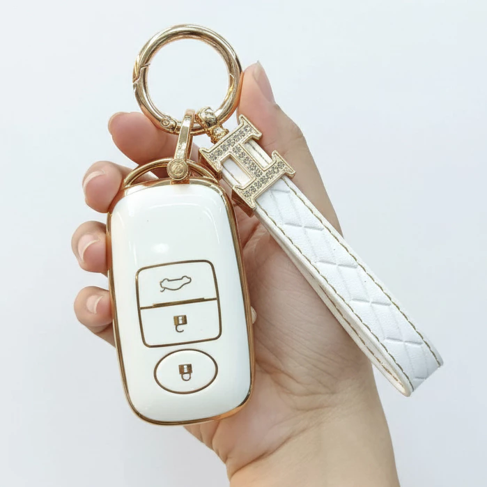 กระเป๋าใส่กุญแจหนัง TPU สีขาว สไตล์เรียบหรู พร้อมสายคล้องมือ TOYOTA YARIS CROSS ยาริส ครอส