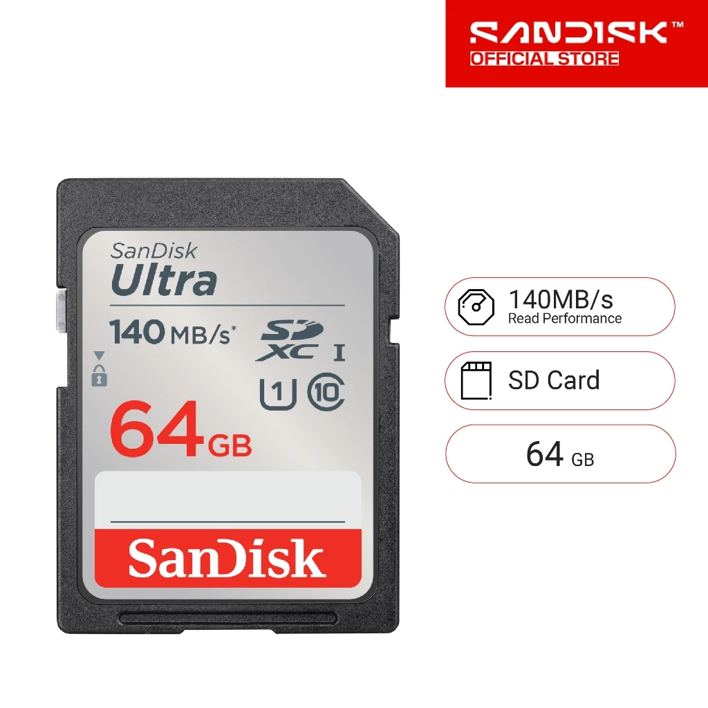 SanDisk Ultra SD Card 64GB Class 10 Speed 140MB/s (SDSDUNB-064G-GN6IN, SD Card)