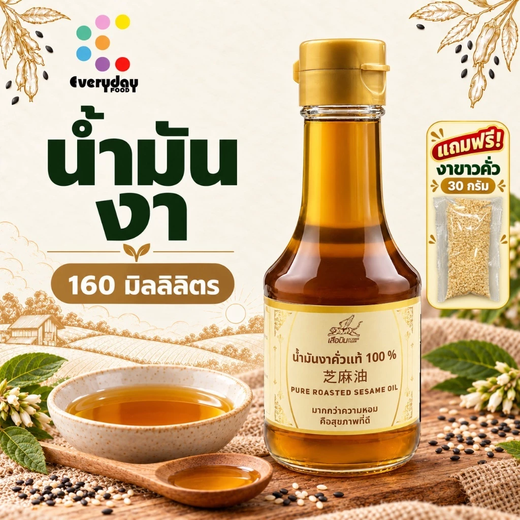 น้ำมันงาคั่ว 100% 160 มล. สำหรับปรุงอาหาร ให้มีกลิ่นหอม อร่อยกลมกล่อม | Roasted White Sesame Oil