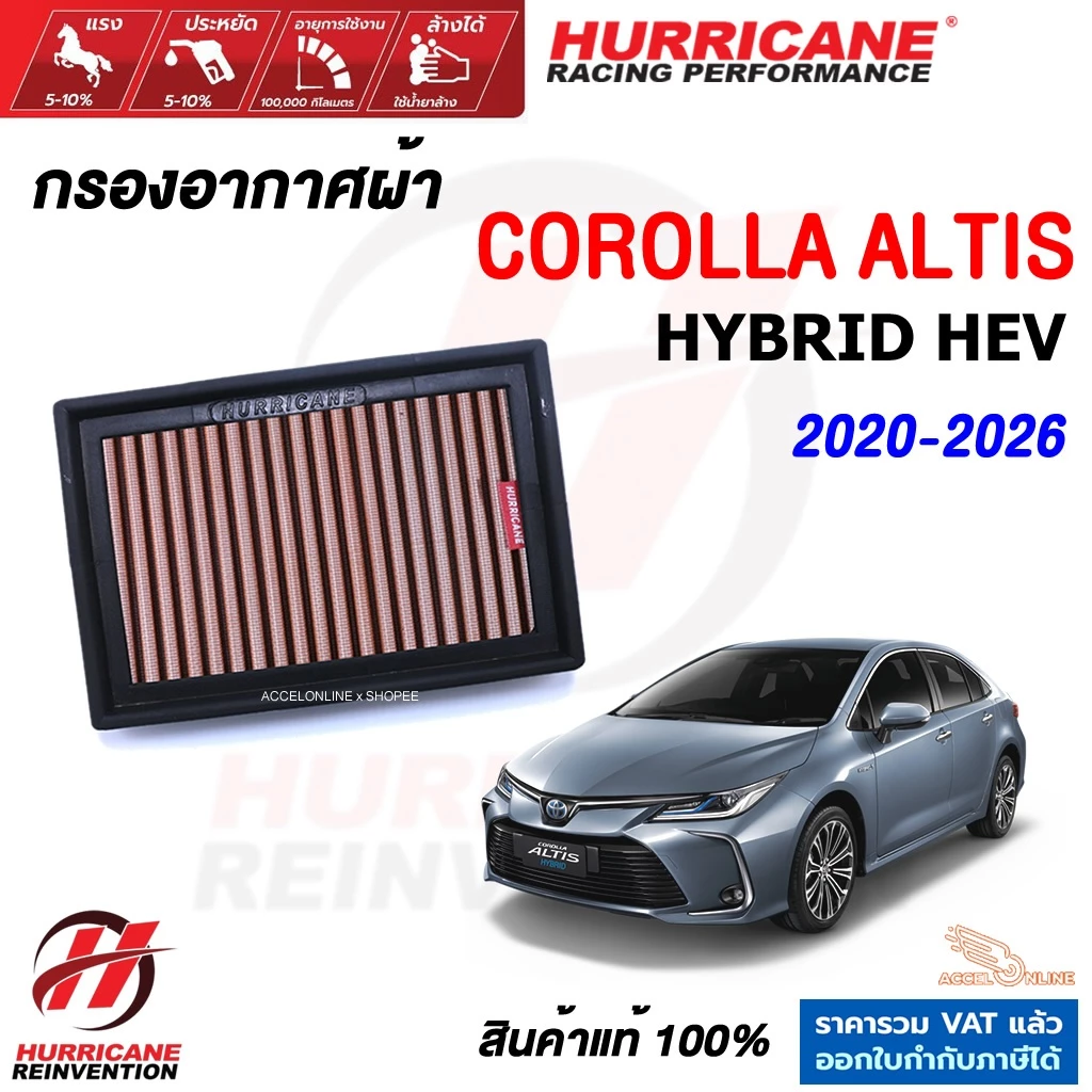 Hurricane กรองอากาศ ALTIS HYBRID 2020-2026 ใส้กรองอากาศ ล้างได้ เพิ่มแรงม้า สินค้าแท้ ยาริสครอส
